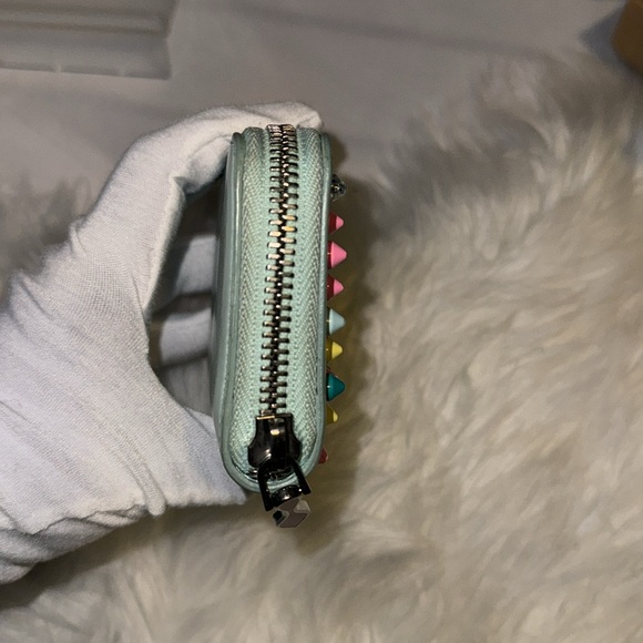 Christian Louboutin Coin Case Wallet Leather Blue Multicolor Studded Used GUC - Picture 6 of 10